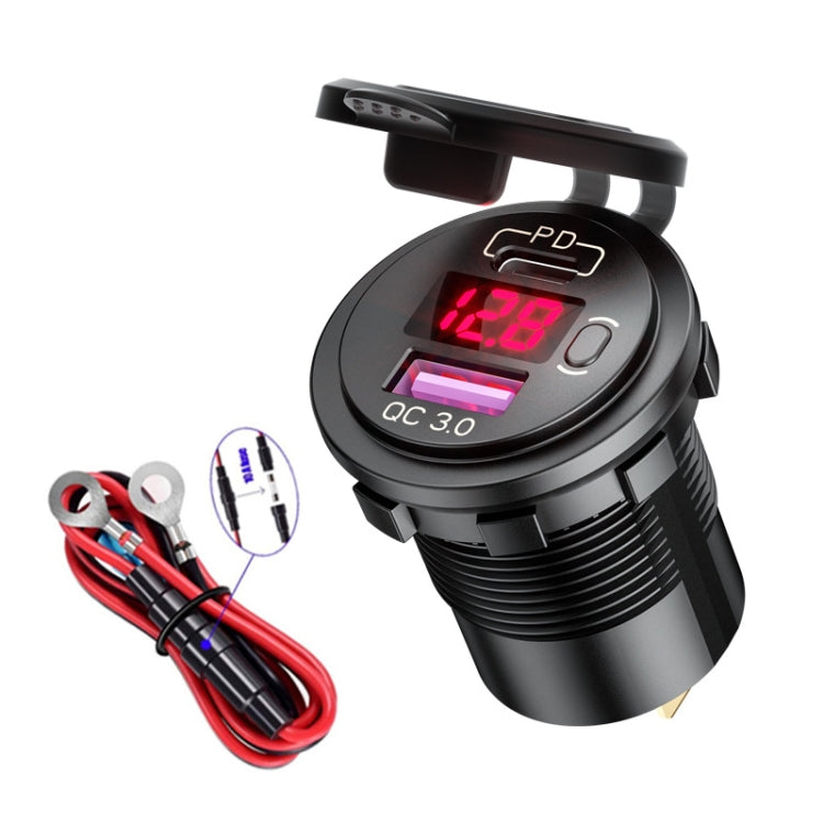 12V Modified Car USB Charger With Voltage Display PD QC3.0 Socket(With 60cm Line Red Light) - DIY Modified Charger by PMC Jewellery | Online Shopping South Africa | PMC Jewellery | Buy Now Pay Later Mobicred