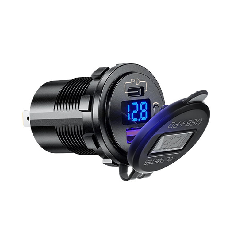 12V Modified Car USB Charger With Voltage Display PD QC3.0 Socket(With 60cm Line Blue Light) - DIY Modified Charger by PMC Jewellery | Online Shopping South Africa | PMC Jewellery | Buy Now Pay Later Mobicred