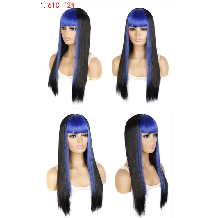 Color Bleaching And Dyeing Double Sideburns With Bangs Long Straight Hip-Hop Wig(Gem Blue Bleaching Black) - free shipping - PMC TechLife - Order now!