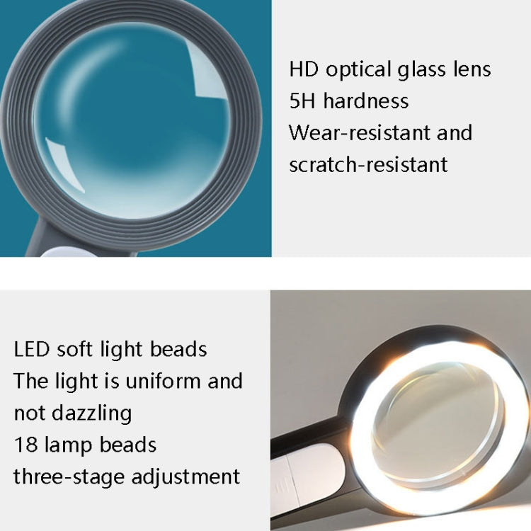 30 Times 18 LED Cool Warm Light HD Elderly Reading Repair Glass Magnifier(Gray White) - Hand Held Style by PMC Jewellery | Online Shopping South Africa | PMC Jewellery | Buy Now Pay Later Mobicred