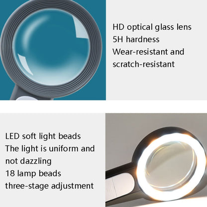 30 Times 18 LED Cool Warm Light HD Elderly Reading Repair Glass Magnifier(Gray White) - Hand Held Style by PMC Jewellery | Online Shopping South Africa | PMC Jewellery | Buy Now Pay Later Mobicred