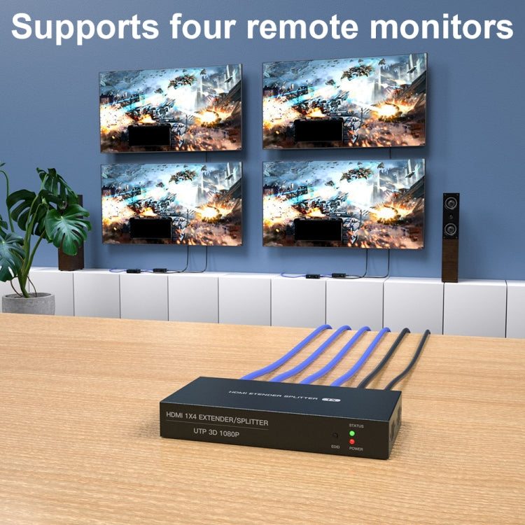 60m 1x4 HDMI Splitter POC Distribution Extender Supports 1080P@60Hz, Plug: UK Plug - free shipping - PMC Jewellery - Order now!