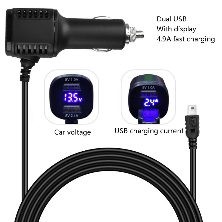 H519 Car Charger Driving Recorder Power Cord Dual USB With Display Charging Line, Specification: Mini Straight - Cigar Socket by PMC Jewellery | Online Shopping South Africa | PMC Jewellery | Buy Now Pay Later Mobicred