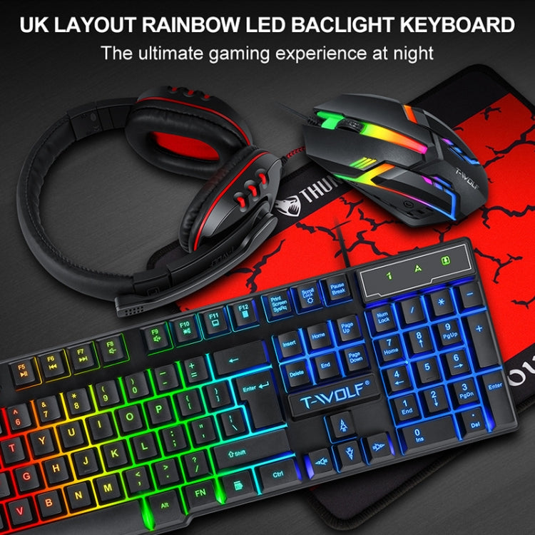 T-WOLF TF-800 4 in 1 Gaming Luminous Keyboard Mouse Headset Set(English Version) - Wired Keyboard by T-WOLF | Online Shopping South Africa | PMC Jewellery | Buy Now Pay Later Mobicred