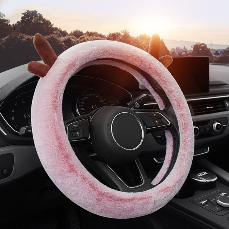Antler Thick Plush Steering Wheel Cover, Style: O Type (Pink) - Steering Wheel Accessories by PMC TechLife | Online Shopping South Africa | PMC TechLife | Buy Now Pay Later Mobicred