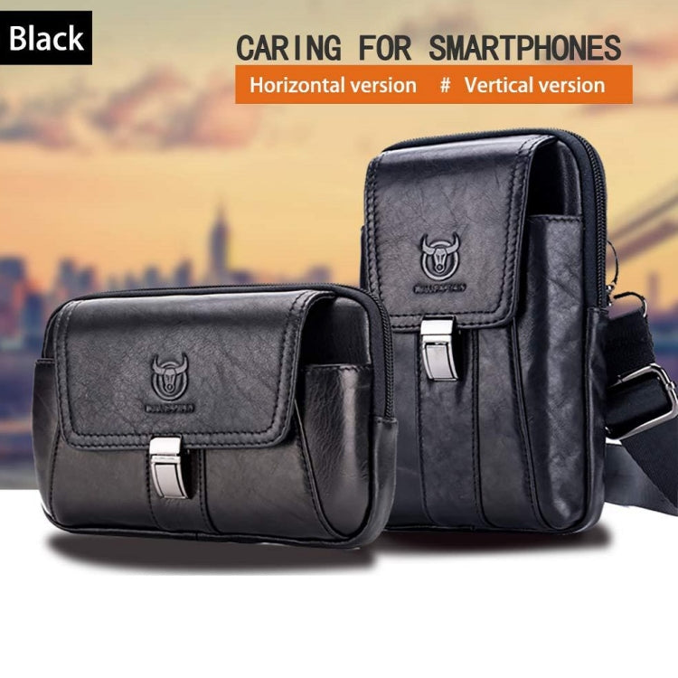 BULL CAPTAIN Multifunctional Leather Mobile Phone Small Waist Bag For Men(Vertical Black) - free shipping - PMC TechLife - Order now!