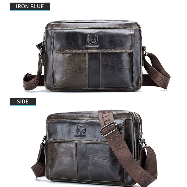 BULL CAPTAIN  Double Layer Leather One Shoulder Messenger Bag For Men(Iron Blue) - Single-shoulder Bags by BULL CAPTAIN | Online Shopping South Africa | PMC Jewellery | Buy Now Pay Later Mobicred