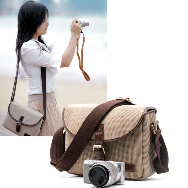 Casual SLR Camera Canvas Crossbody Bag(Khaki) - Strap Satchel by PMC TechLife | Online Shopping South Africa | PMC TechLife | Buy Now Pay Later Mobicred