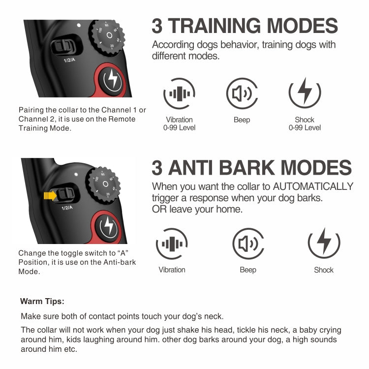Remote Control Trainer Dog Collar Automatic Barking Stopper, Specification: 1 Drag 1 Black - Training Aids by PMC TechLife | Online Shopping South Africa | PMC TechLife