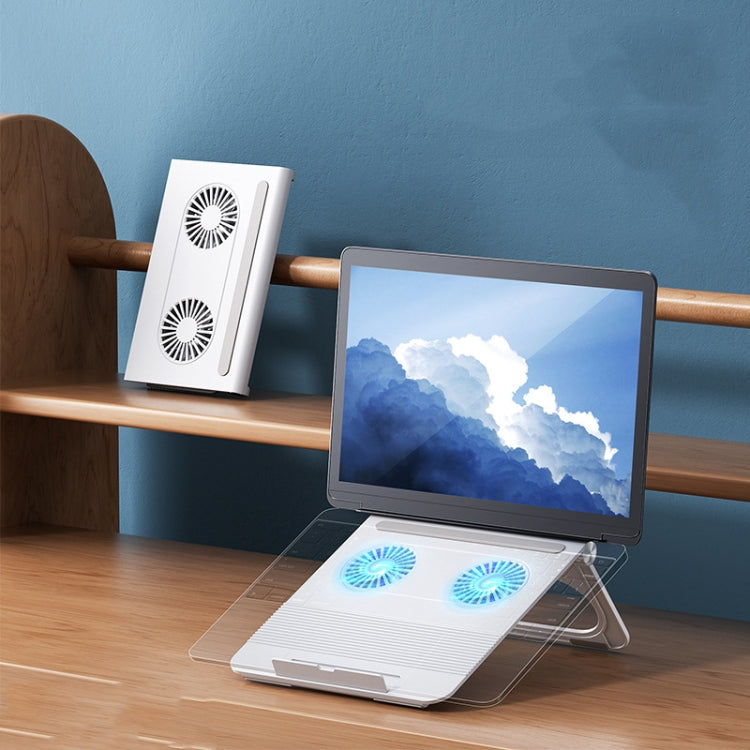 D33  2 Fan Laptop Cooling Bracket Folding Portable Liftable Tablet Bracket(White) - Cooling Pads by PMC Jewellery | Online Shopping South Africa | PMC Jewellery | Buy Now Pay Later Mobicred