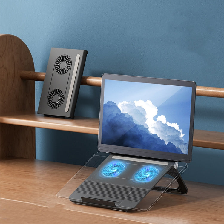 D33  2 Fan Laptop Cooling Bracket Folding Portable Liftable Tablet Bracket(Black) - Cooling Pads by PMC Jewellery | Online Shopping South Africa | PMC Jewellery | Buy Now Pay Later Mobicred