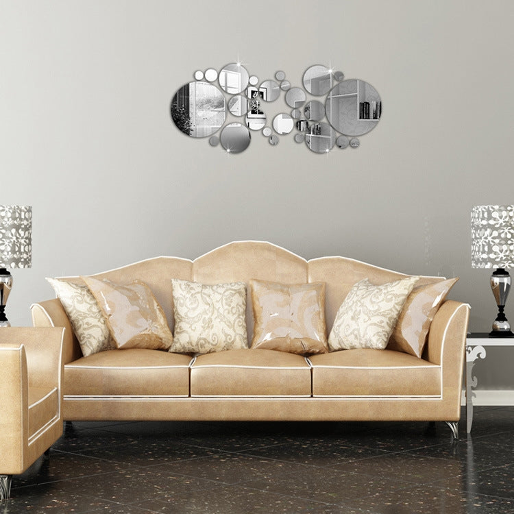 JM004 26PCS Bedroom Geometric Round Stereo Acrylic Mirror Wall Sticker(Silver) - Decorative Mirrors by PMC TechLife | Online Shopping South Africa | PMC TechLife