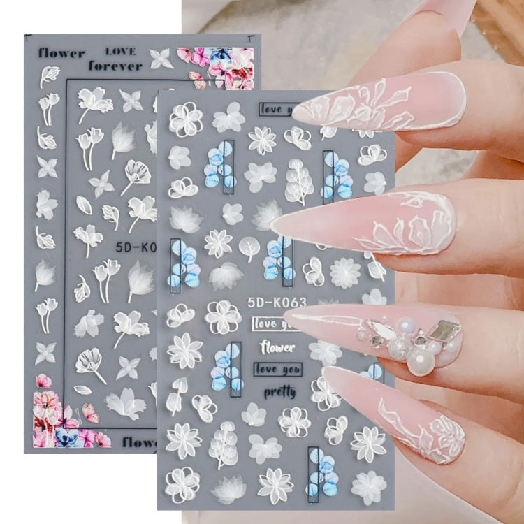 2 PCS 5D Stereoscopic Hollow Lace Nail Stickers Nail Art 3D Flower Embossed Stickers(5D-K57) - Nail Stickers by PMC Jewellery | Online Shopping South Africa | PMC Jewellery | Buy Now Pay Later Mobicred