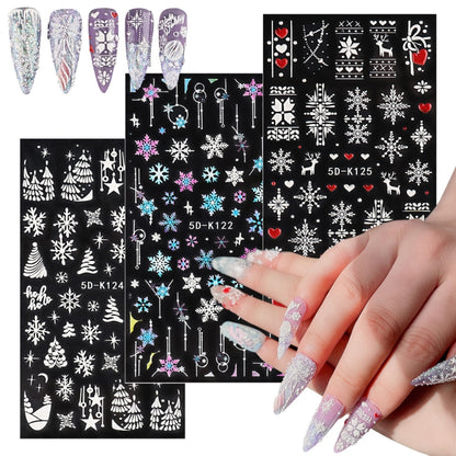 3 PCS 5D Embossed Nail Stickers Christmas Snowflake Elk Nail Stickers(5D-K122) - Nail Stickers by PMC Jewellery | Online Shopping South Africa | PMC Jewellery | Buy Now Pay Later Mobicred