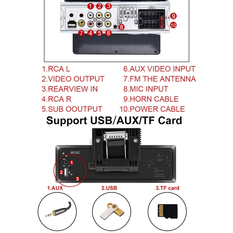 C800 9.5 Inch MP5 Single Butt Carplay Player, Style: Standard+8 Light Camera - Car MP3 & MP4 & MP5 by PMC TechLife | Online Shopping South Africa | PMC TechLife | Buy Now Pay Later Mobicred