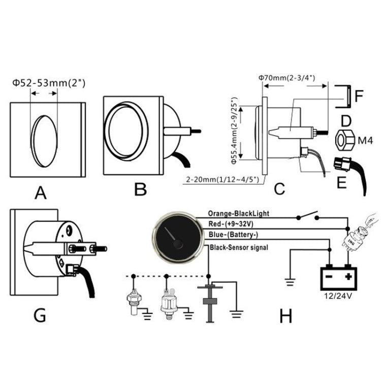 PMW2 DN52mm Car Truck RV Conversion Water Tank Water Level Table(BG) - Clocks & Car Meters by PMC Jewellery | Online Shopping South Africa | PMC Jewellery | Buy Now Pay Later Mobicred