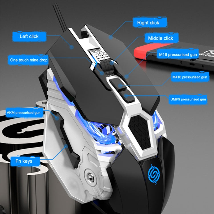 K-Snake Q18 9 Keys 6400DPI Glowing Machine Wired Gaming Mouse, Cable Length: 1.5m(White) - free shipping - PMC Jewellery - Order now!