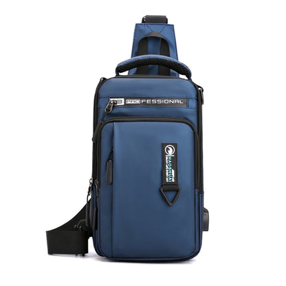 HAOSHUAI 1100-17 Men Chest Bag Casual Shoulder Bag USB Charging Chest Bag(Dark Blue) - Crossbody Bags by HAOSHUAI | Online Shopping South Africa | PMC Jewellery | Buy Now Pay Later Mobicred