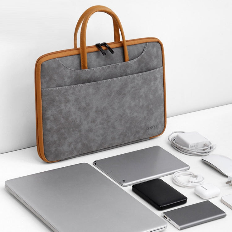 Baona Leather Fully Open Portable Waterproof Computer Bag, Size: 13/13.3 inches(Gray Black) - free shipping - PMC Jewellery - Order now!
