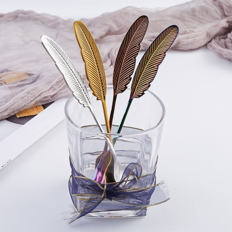 304 Stainless Steel Feather Spoon Fork Literary Tableware,Style: 2 In 1 True Color- Blue Box - free shipping - PMC TechLife - Order now!