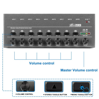 8 Way Mixer With Single Channel Stereo Switching Mini Signal Hybrid Small Audio - Live Sound Effects Processors by PMC Jewellery | Online Shopping South Africa | PMC Jewellery | Buy Now Pay Later Mobicred