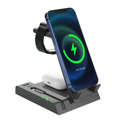 Z252 6-In-1 Wireless Charging Stand Dock With USB-C/Type-C Port & 8 Pin Charge Cable(Grey) - Wireless Charger by PMC Jewellery | Online Shopping South Africa | PMC Jewellery | Buy Now Pay Later Mobicred