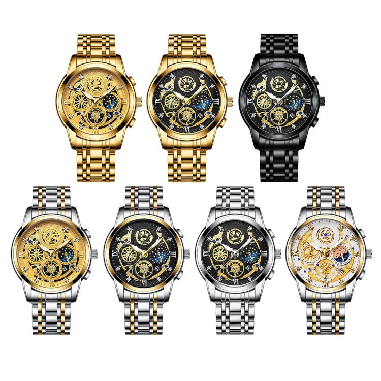 BINBOND 4010 Multifunctional Waterproof Hollowed Luminous Quartz Watch(Inter-gold Black Surface) - free shipping - PMC TechLife - Order now!