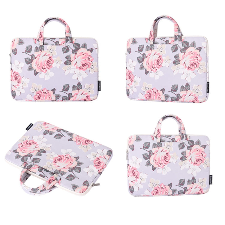 H40-B01 White Rose Pattern Laptop Case Bag Computer Liner Bag With Handle, Size: 15 Inch(Grey) - 15 inch by PMC TechLife | Online Shopping South Africa | PMC TechLife
