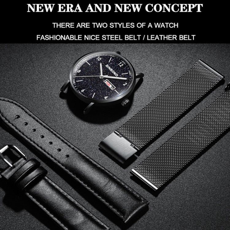 BINBOND B3820 30M Waterproof Ultra-thin Quartz Luminous Starry Watch, Color: Black Net-Black-Starry - free shipping - PMC TechLife - Order now!