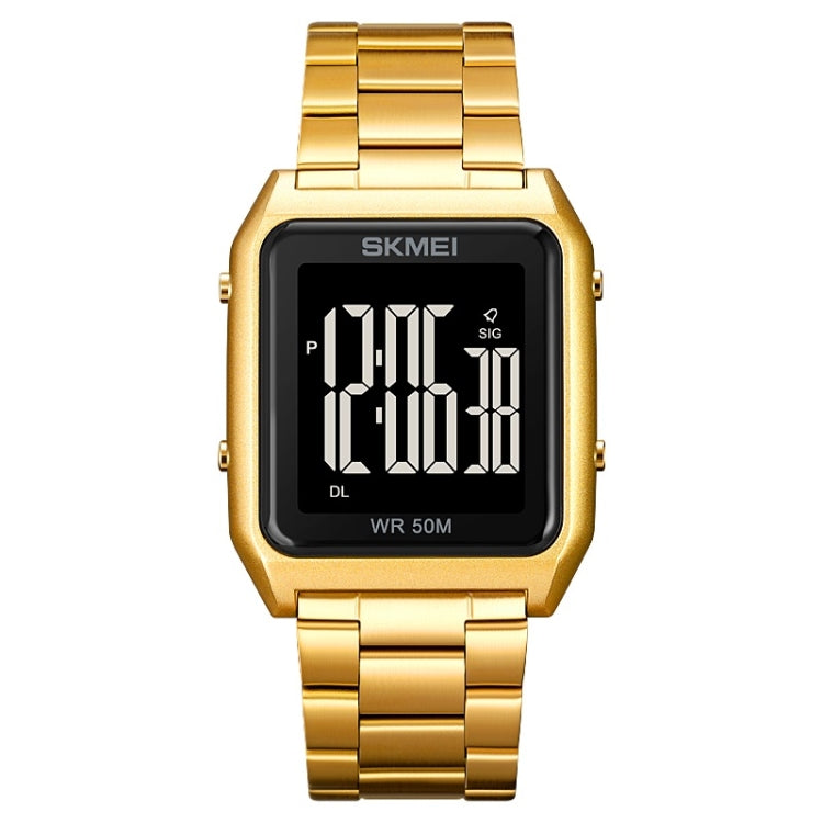 SKMEI 1879 Square Large Screen Men Steel Belt Multi-function EL Luminous Watch, Color: Gold - free shipping - PMC TechLife - Order now!
