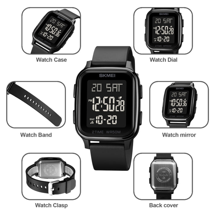 SKMEI 1858 Square Waterproof Digital Dual Display LED Luminous Watch(Blue) - free shipping - PMC TechLife - Order now!