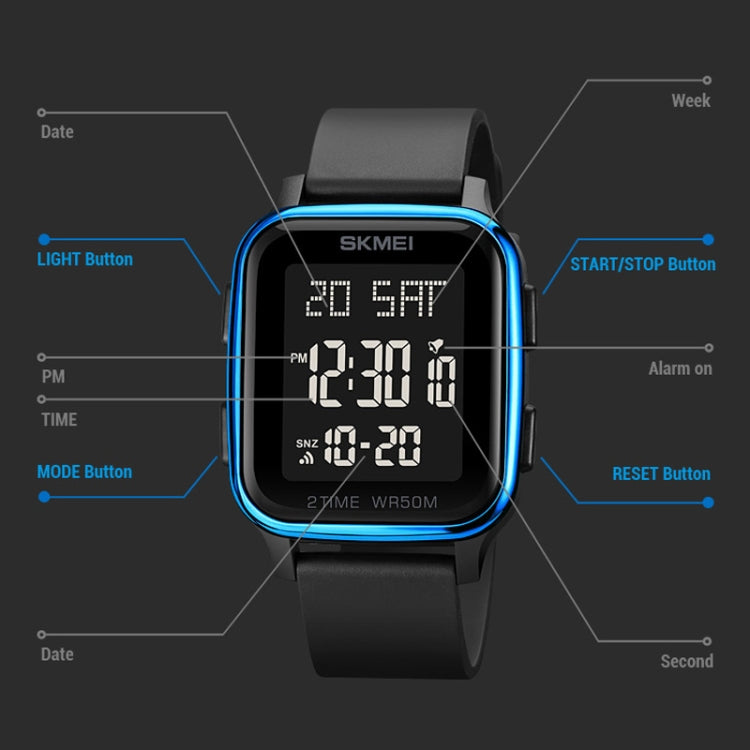 SKMEI 1858 Square Waterproof Digital Dual Display LED Luminous Watch(Blue) - free shipping - PMC TechLife - Order now!