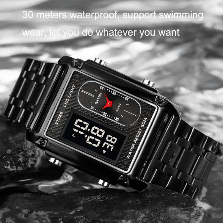 SKMEI 1868 Square Double Display Waterproof Men Watch, Style: Leather Belt (Gold) - free shipping - PMC TechLife - Order now!