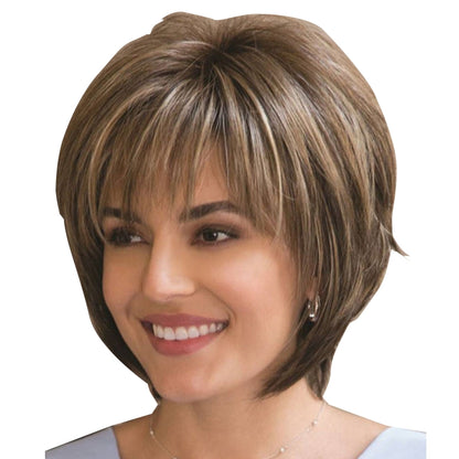 Wig-381 Brown Mixed Light Gold Women High Temperature Silk Curly Short Hair Wig - Wigs by PMC Jewellery | Online Shopping South Africa | PMC Jewellery