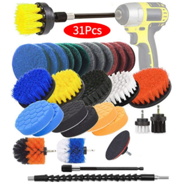 31pcs/set Electric Drill Brush Kitchen Bathroom Wall Cleaning Set(Yellow) - Sponges, Cloths & Brushes by PMC TechLife | Online Shopping South Africa | PMC TechLife | Buy Now Pay Later Mobicred