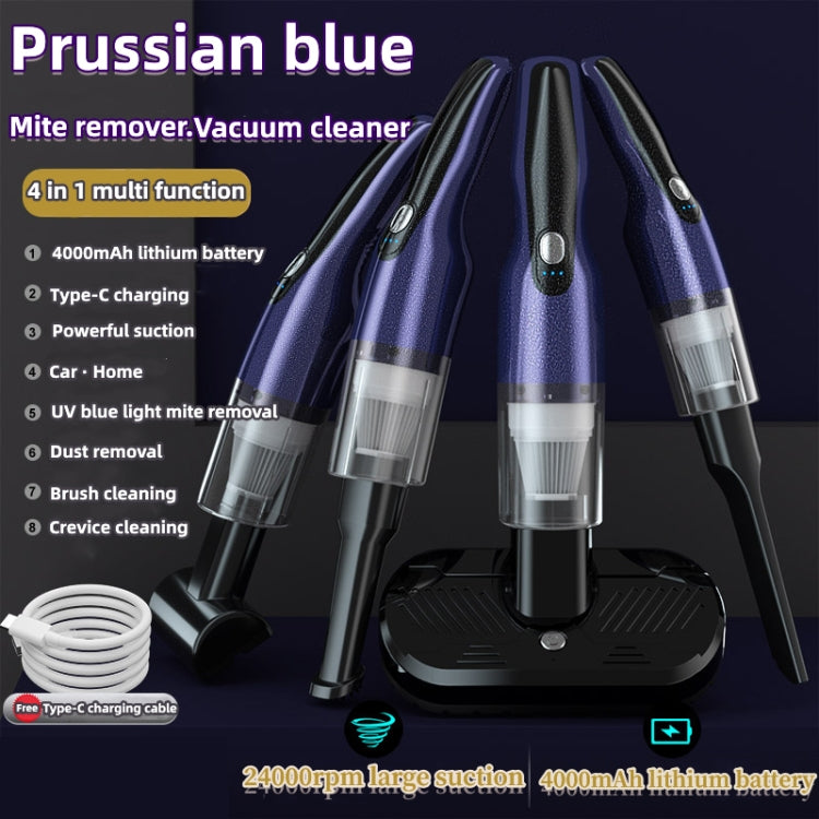 4 In 1 12000pa Wireless  Mini Handheld Car Vacuum Cleaner Mite Remover(Navy Blue) - Vacuum Cleaner by PMC Jewellery | Online Shopping South Africa | PMC Jewellery | Buy Now Pay Later Mobicred