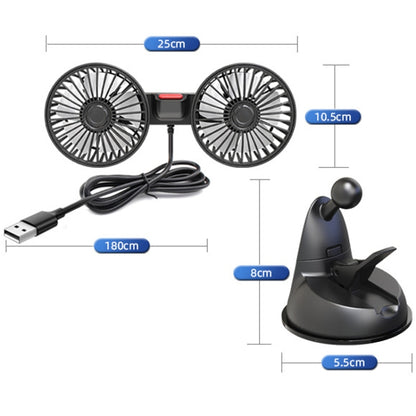 F4206 Suction Cup Double Head Car USB Fan(Black) - Heating & Fans by PMC Jewellery | Online Shopping South Africa | PMC Jewellery | Buy Now Pay Later Mobicred