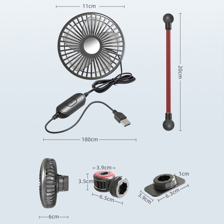 F508 Car Rear Seat USB Air Speed Adjustable Hose Fan(Black Red) - Heating & Fans by PMC Jewellery | Online Shopping South Africa | PMC Jewellery | Buy Now Pay Later Mobicred