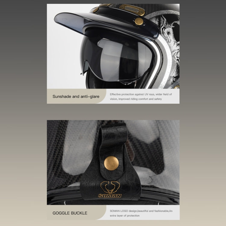 SOMAN Motorcycle Four Seasons Carbon Fiber Half Helmet, Color: Bright Carbon Fiber(XXL) - Helmets by SOMAN | Online Shopping South Africa | PMC Jewellery | Buy Now Pay Later Mobicred