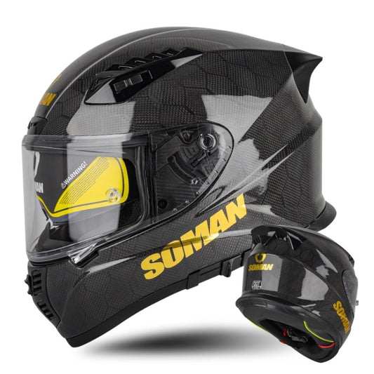 SOMAN Motorcycle Carbon Fiber Double Lens Thermal Safety Helmet, Size: S(Snake Carbon Fiber) - Helmets by SOMAN | Online Shopping South Africa | PMC Jewellery | Buy Now Pay Later Mobicred