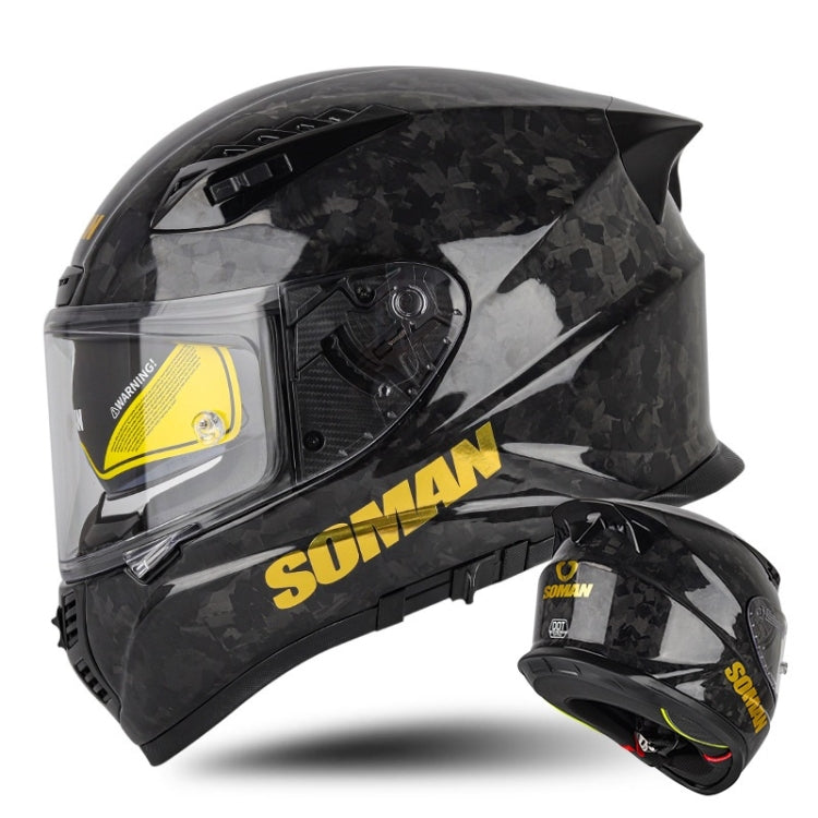 SOMAN Motorcycle Carbon Fiber Double Lens Thermal Safety Helmet, Size: S(Cheetah Print) - Helmets by SOMAN | Online Shopping South Africa | PMC Jewellery | Buy Now Pay Later Mobicred