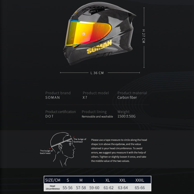 SOMAN Motorcycle Carbon Fiber Double Lens Thermal Safety Helmet, Size: XL(Snake Carbon Fiber) - Helmets by SOMAN | Online Shopping South Africa | PMC Jewellery | Buy Now Pay Later Mobicred