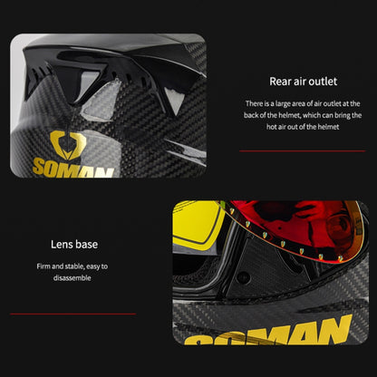 SOMAN Motorcycle Carbon Fiber Double Lens Thermal Safety Helmet, Size: L(Snake Carbon Fiber) - Helmets by SOMAN | Online Shopping South Africa | PMC Jewellery | Buy Now Pay Later Mobicred