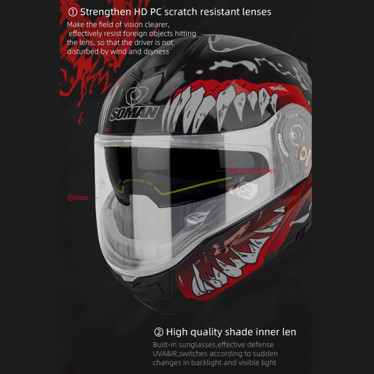 SOMAN Racing Motorcycle Double Lens Riding Safety Helmet, Size: M(Silver Gray Yellow Vision) - free shipping - PMC TechLife - Order now!