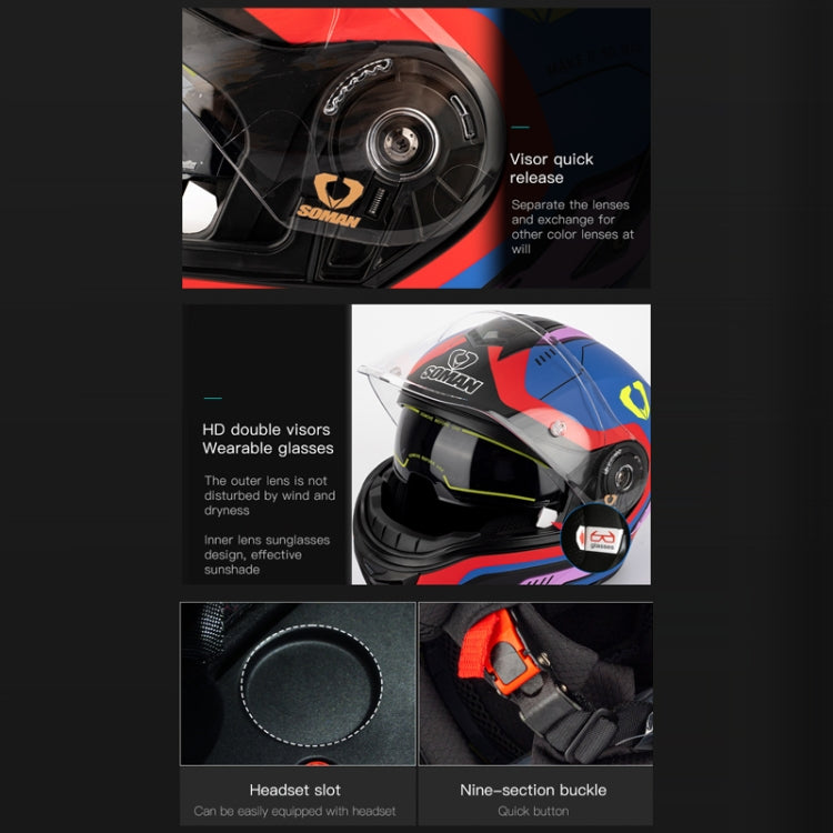 SOMAN Racing Motorcycle Double Lens Riding Safety Helmet, Size: L(Matt Black) - free shipping - PMC TechLife - Order now!
