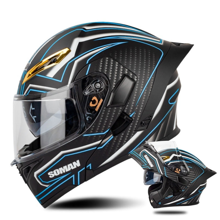 SOMAN Motorcycle Dual Lens Riding Peel-Off Full Coverage Helmet, Size: XL(Matt Black Blue) - free shipping - PMC TechLife - Order now!
