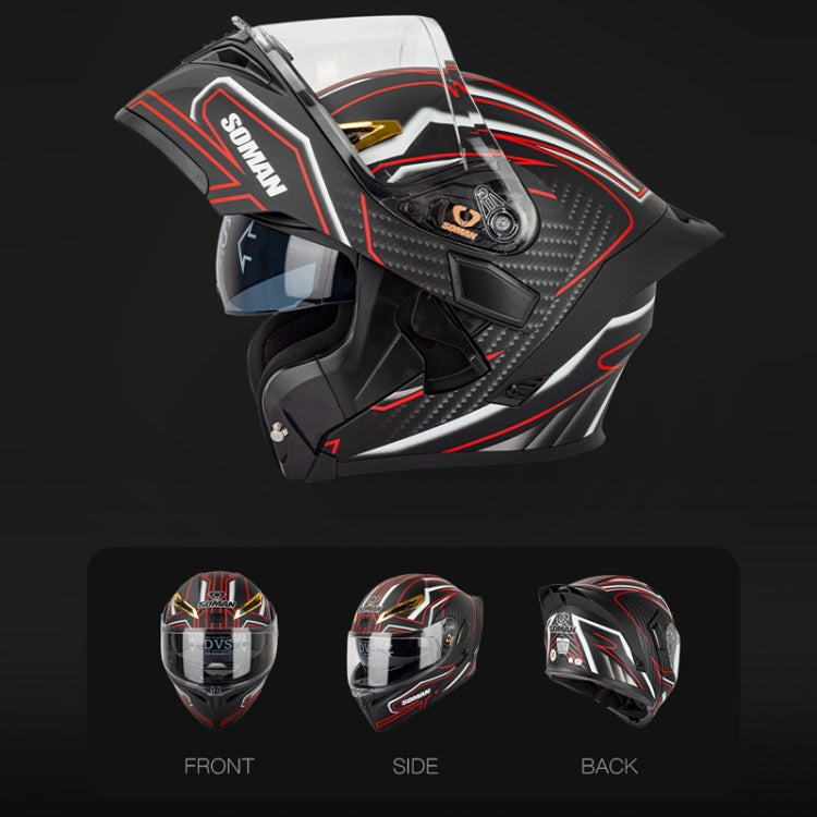 SOMAN Motorcycle Dual Lens Riding Peel-Off Full Coverage Helmet, Size: L(Bright Black) - free shipping - PMC TechLife - Order now!