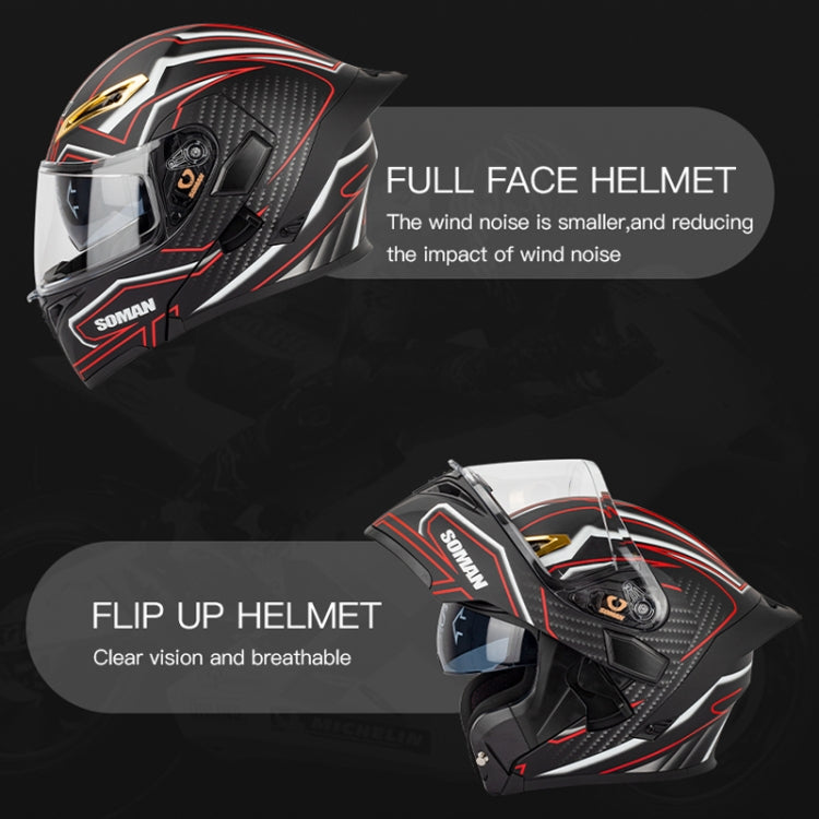 SOMAN Motorcycle Dual Lens Riding Peel-Off Full Coverage Helmet, Size: M(Bright Black) - free shipping - PMC TechLife - Order now!