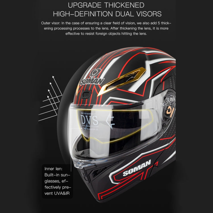 SOMAN Motorcycle Dual Lens Riding Peel-Off Full Coverage Helmet, Size: S(Bright Black White) - free shipping - PMC TechLife - Order now!