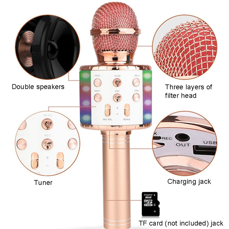 WS-858L LED Light Flashing Wireless Capacitance Microphone Comes With Audio Mobile Phone Bluetoon Live Microphone(Gold) - Microphone by PMC Jewellery | Online Shopping South Africa | PMC Jewellery | Buy Now Pay Later Mobicred